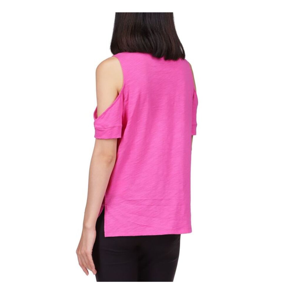 MICHAEL MICHAEL KORS Womens Pink Embellished Short Sleeve Crew Neck Top L - Picture 2 of 4